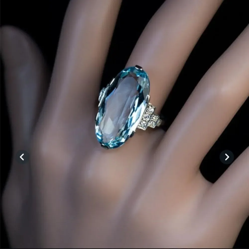 Simulated Blue Topaz & Sterling Silver Ring